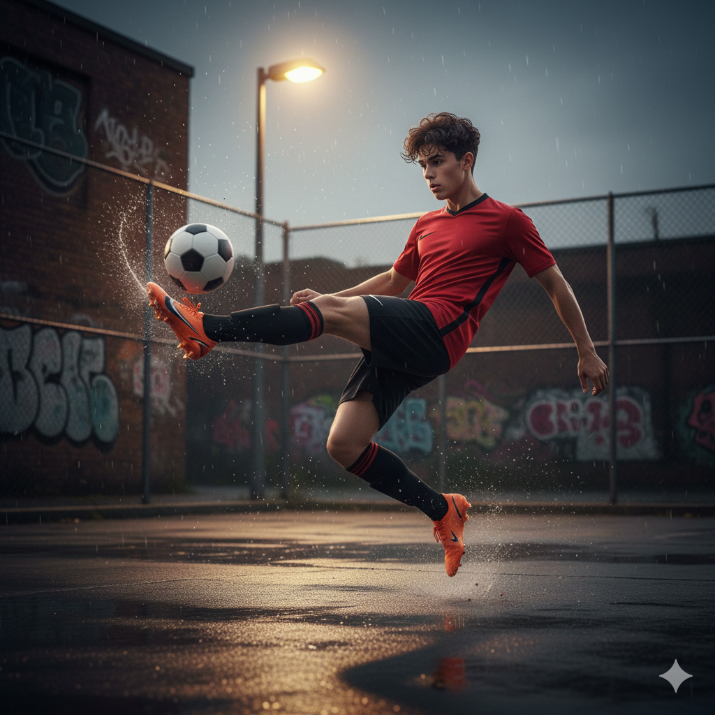 Jovem jogador de futebol